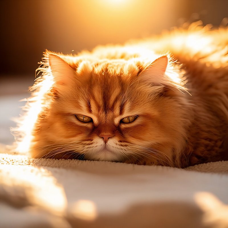 Persian Cat Sleeping In A Sunbeam