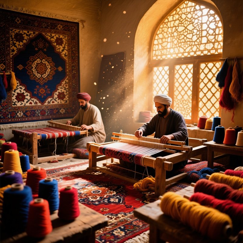 Persian Rug Workshop Lattice Light Artisans Weaving
