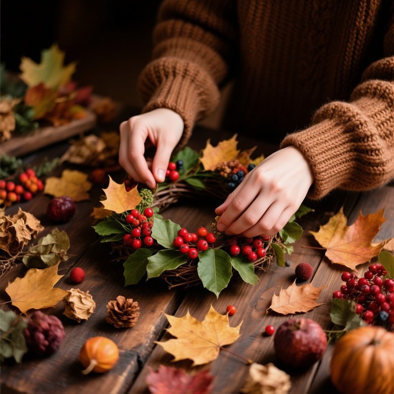Person Arranging Autumnal Decorations Autumn Decorations
