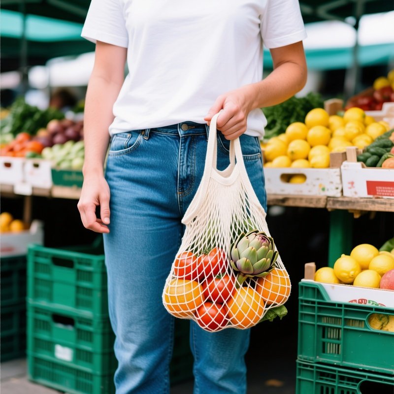Person Holding A Bag Of Fresh Produce Market Produce