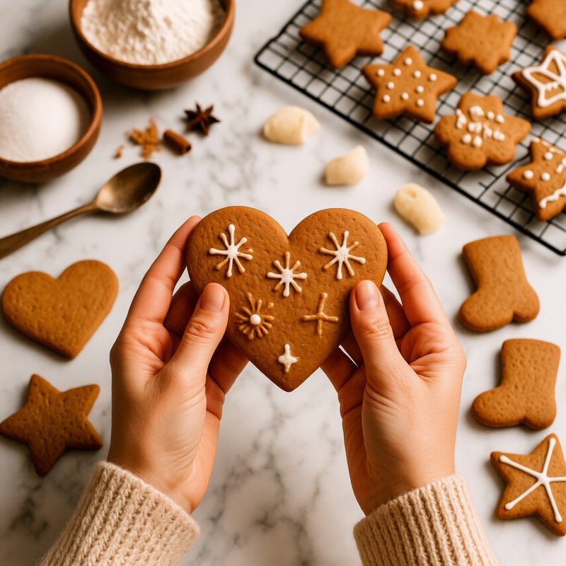 Person Holding A Heart Shaped Gingerbread Cookie Baking