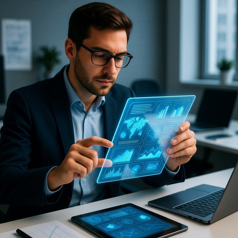 Person Interacting With A Futuristic Digital Interface Technology