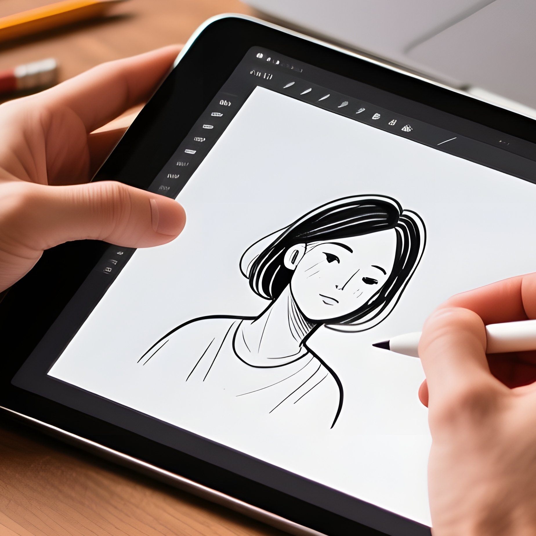 Person Using A Digital Tablet For Drawing Digital Art Workspace - Full Resolution Quality Preview