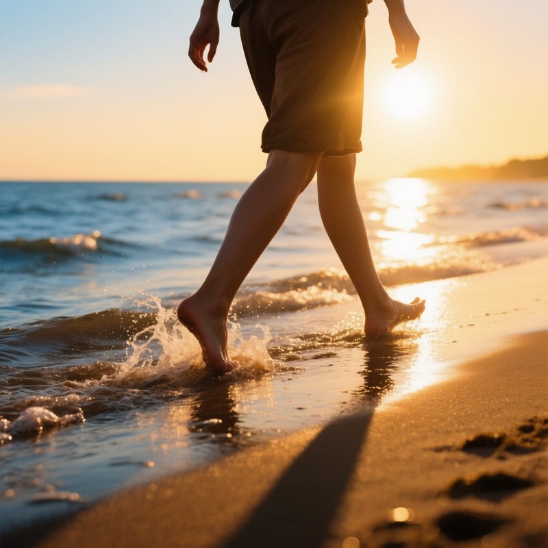 Person Walking On A Beach At Sunset Beach Sunset