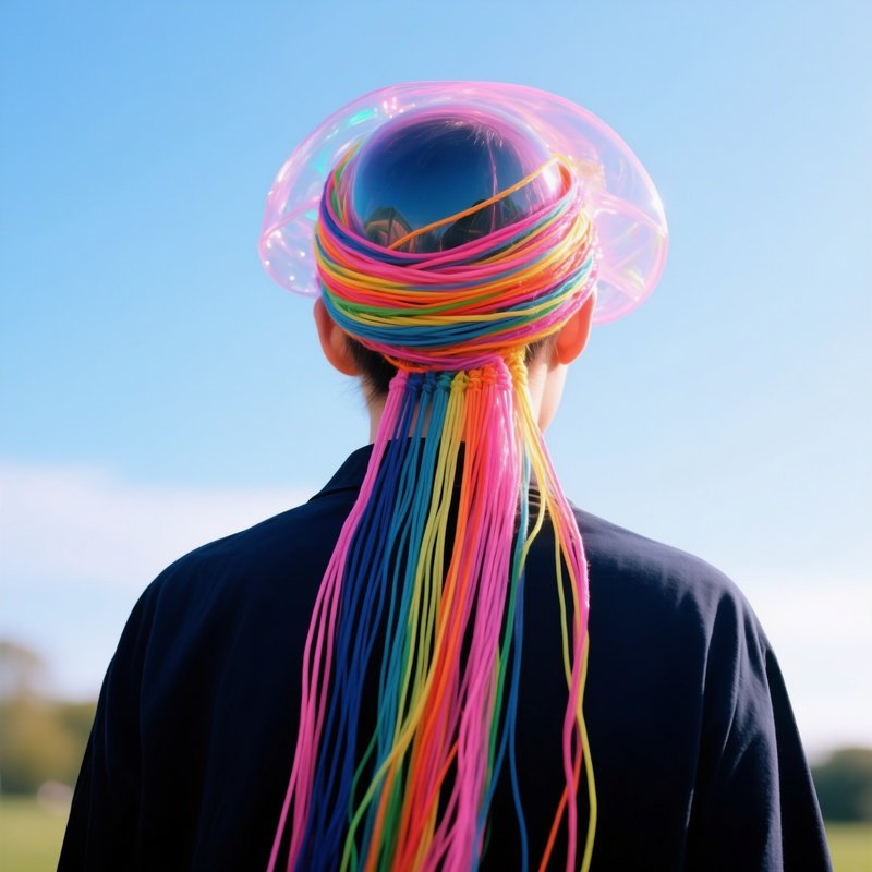 Person Wearing A Colorful Stringy Headpiece Artistic Headpiece