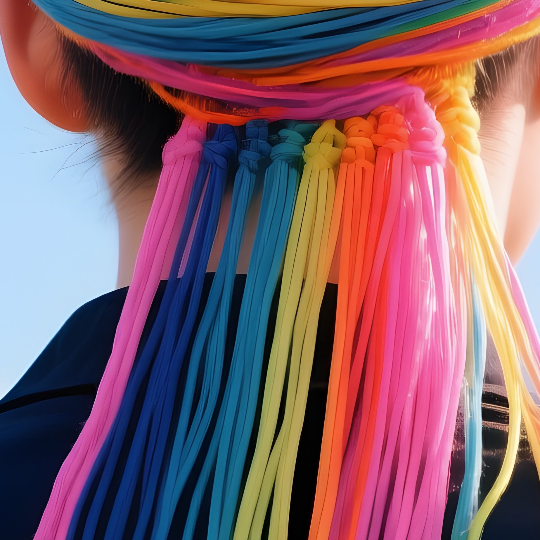 Person Wearing A Colorful Stringy Headpiece Artistic Headpiece - Full Resolution Quality Preview