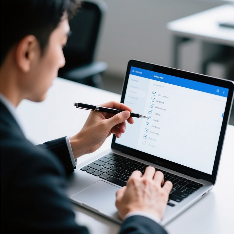 Person Working On A Laptop And Checking Off Items Productivity