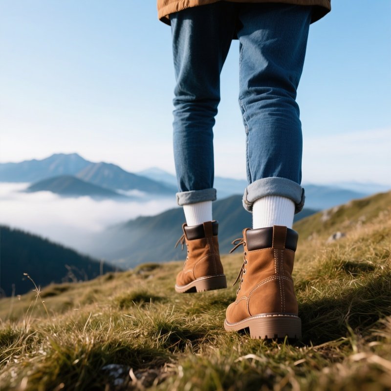 Persons Legs Stepping On A Hill Outdoors Adventure