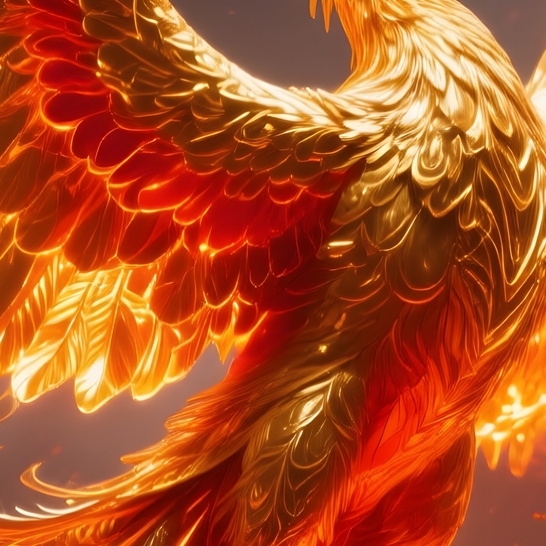 Phoenix Rising From Ashes Gold Feathers - Full Resolution Quality Preview