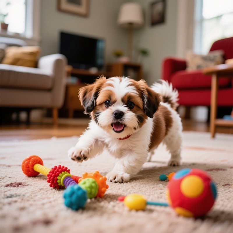 Photograph Of A Shih Tzu Puppy Playing With Toys