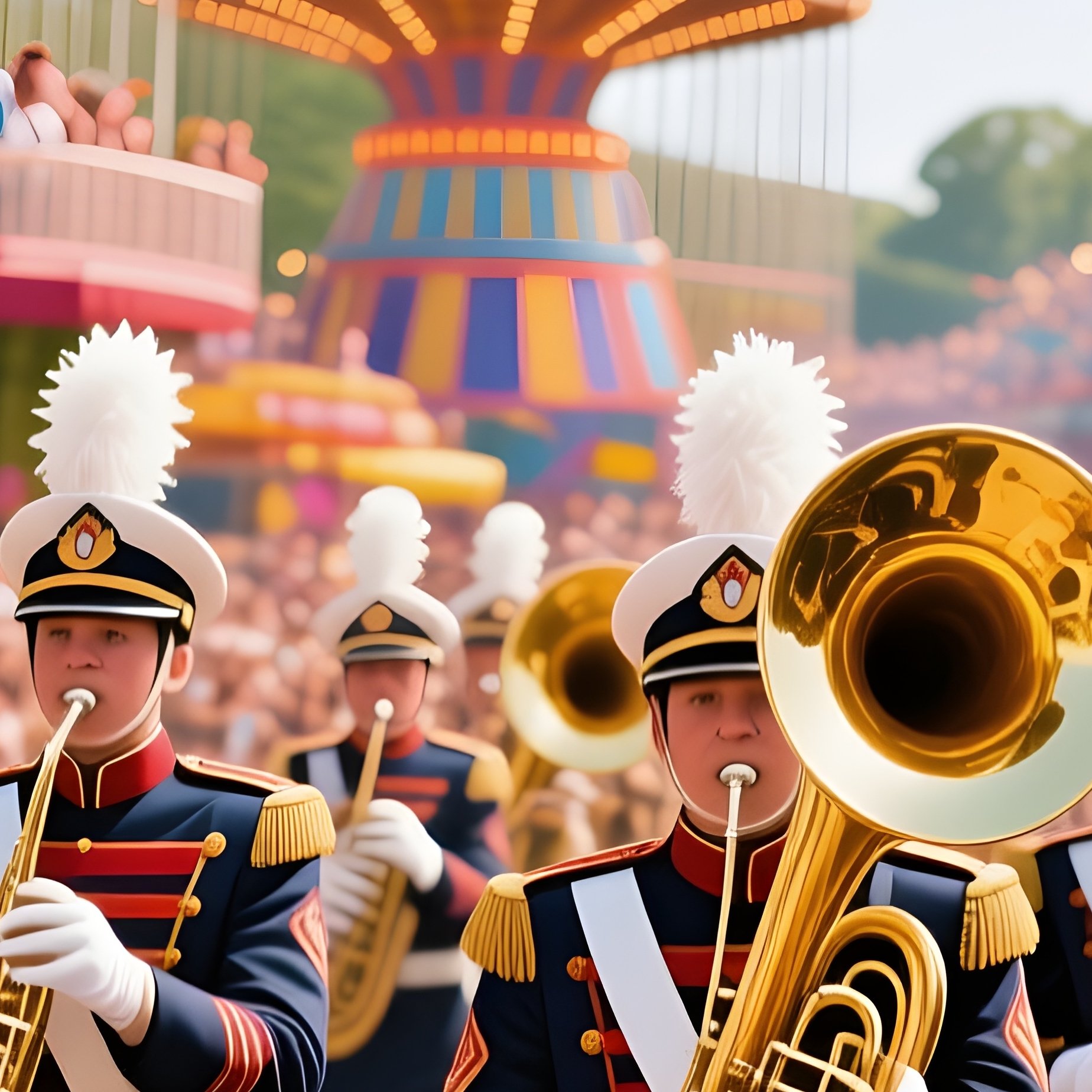 Photorealistic Art Marching Bands Through Fairground - Full Resolution Quality Preview
