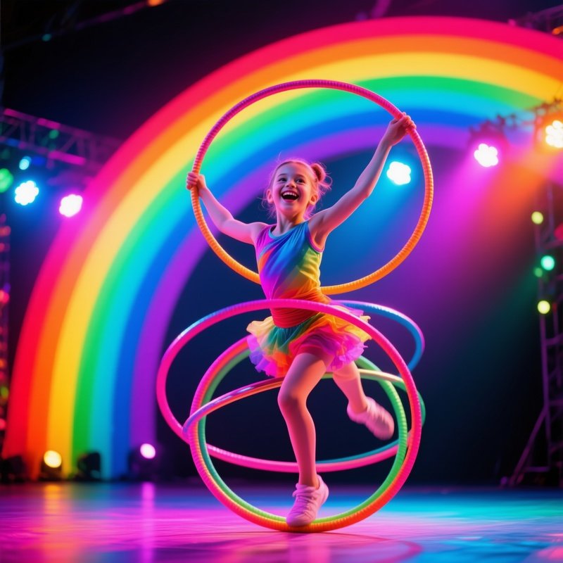 Photorealistic Balancing Hoops In Rainbow Light