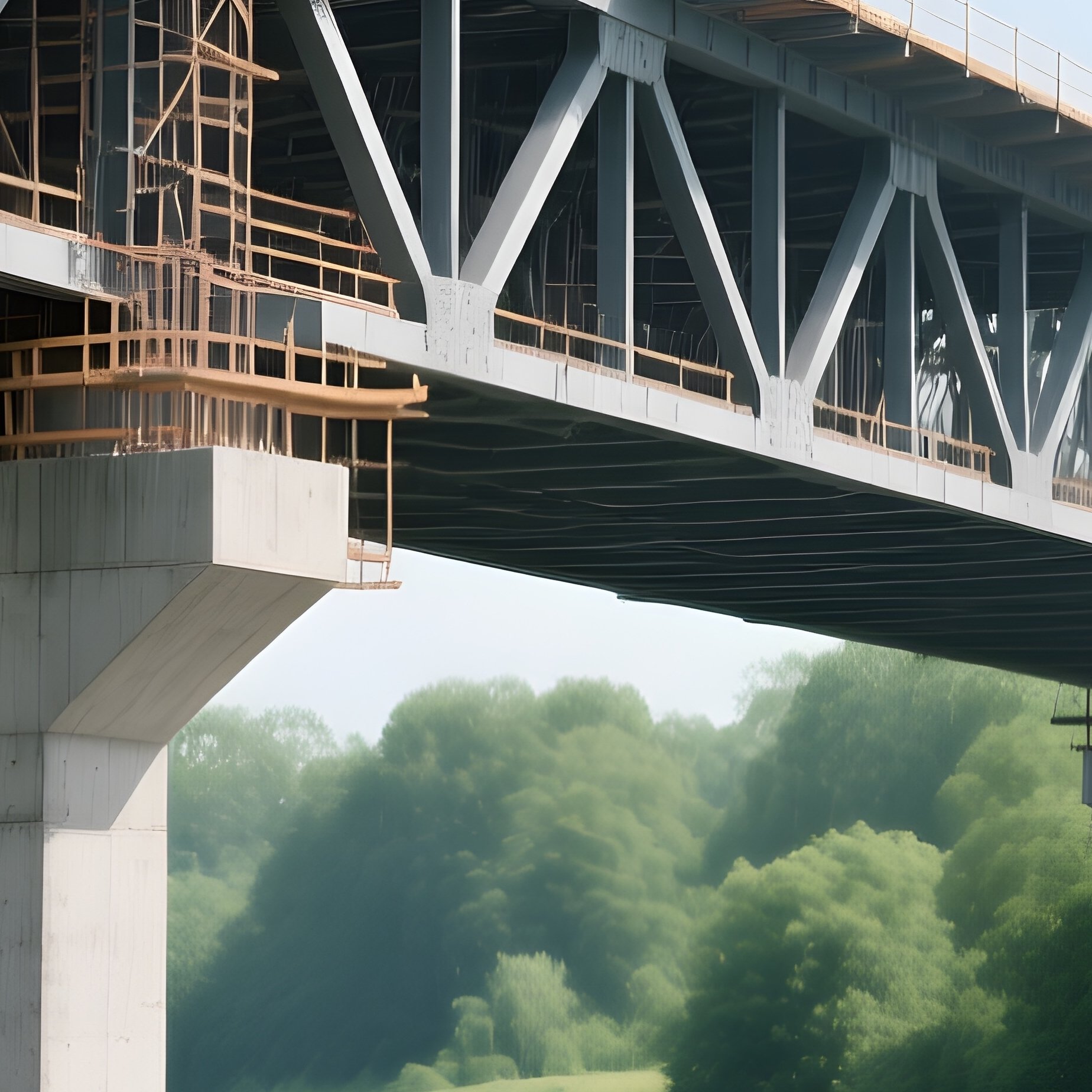 Photorealistic Bridge Under Construction Over Calm River - Full Resolution Quality Preview