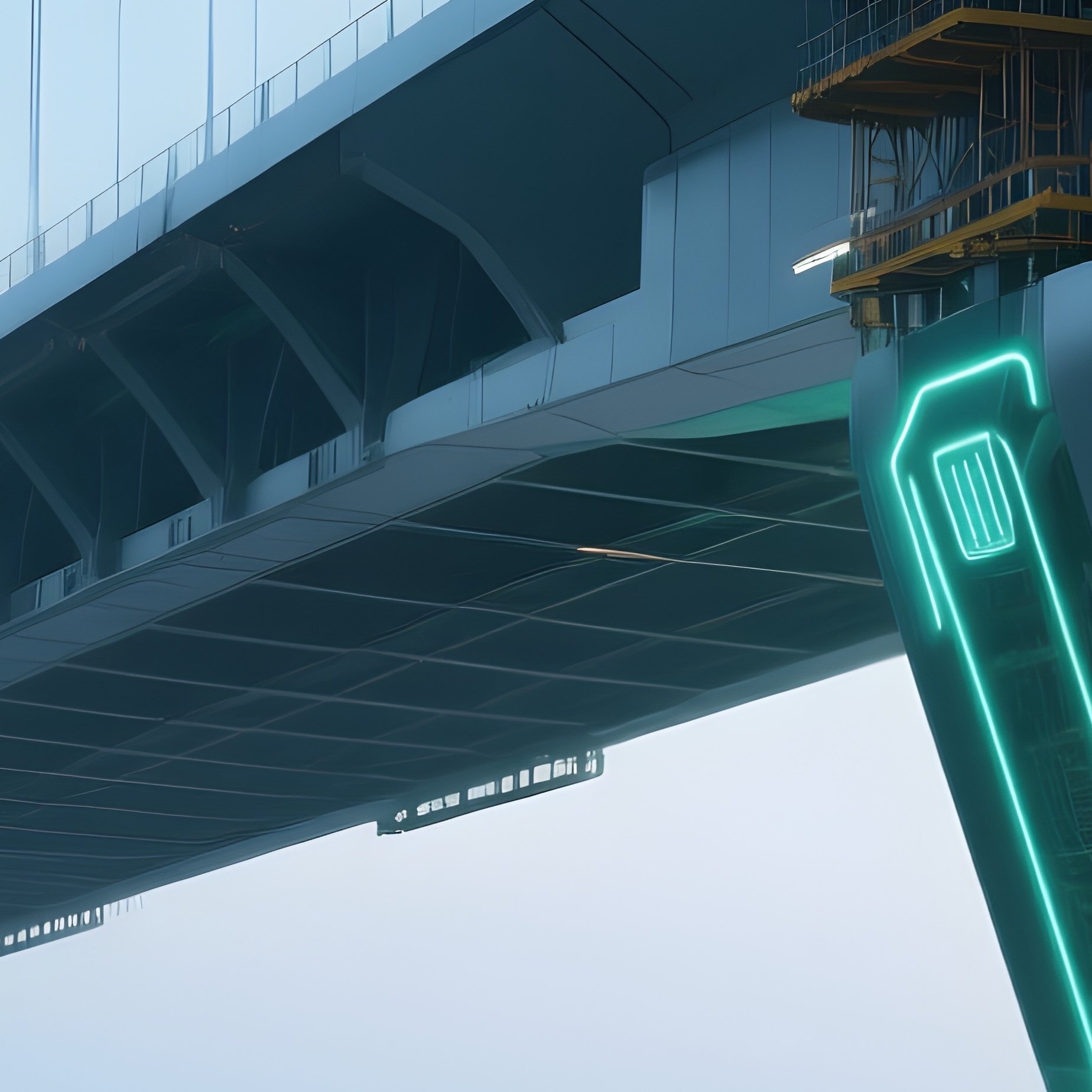 Photorealistic Bridge Under Construction Over Calm River Futuristic - Full Resolution Quality Preview