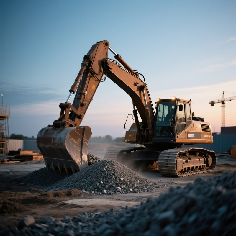 Photorealistic Bulldozer Gravel Construction Site Dusk