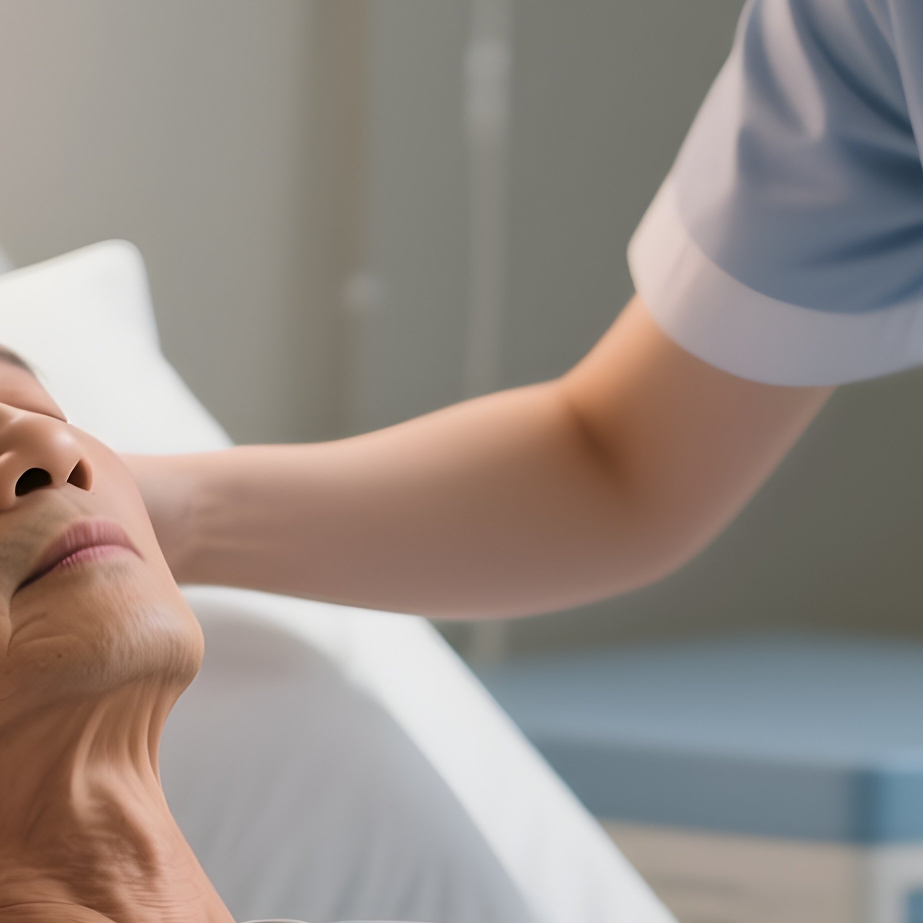 Photorealistic Caregiver Assisting A Patient To Sit Upright After A Nap - Full Resolution Quality Preview