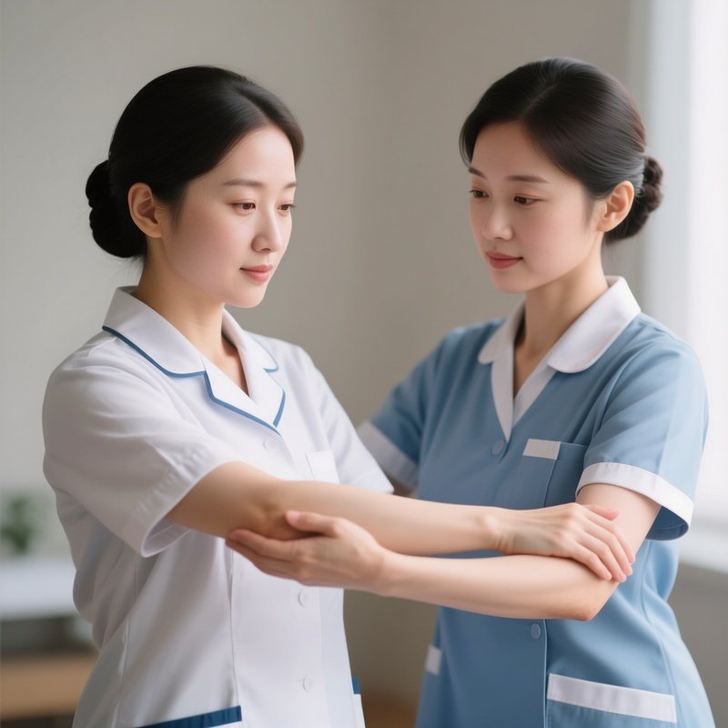 Photorealistic Caregiver Assisting With Gentle Arm Exercises