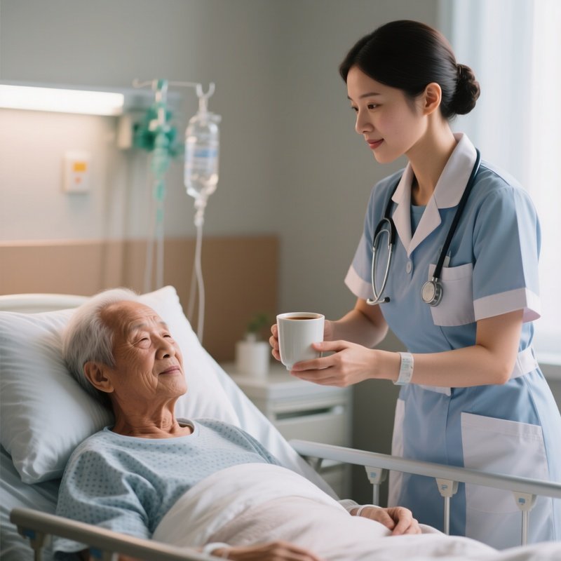 Photorealistic Caregiver Bringing A Warm Drink To A Recovering Patient