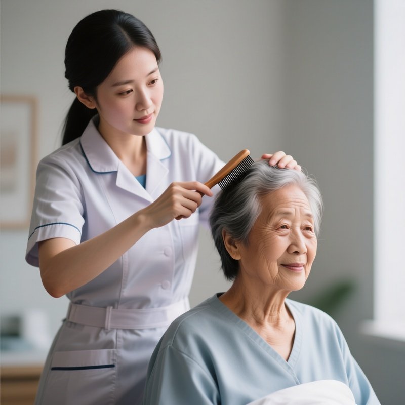 Photorealistic Caregiver Brushing A Patient’S Hair In A Supportive Gesture