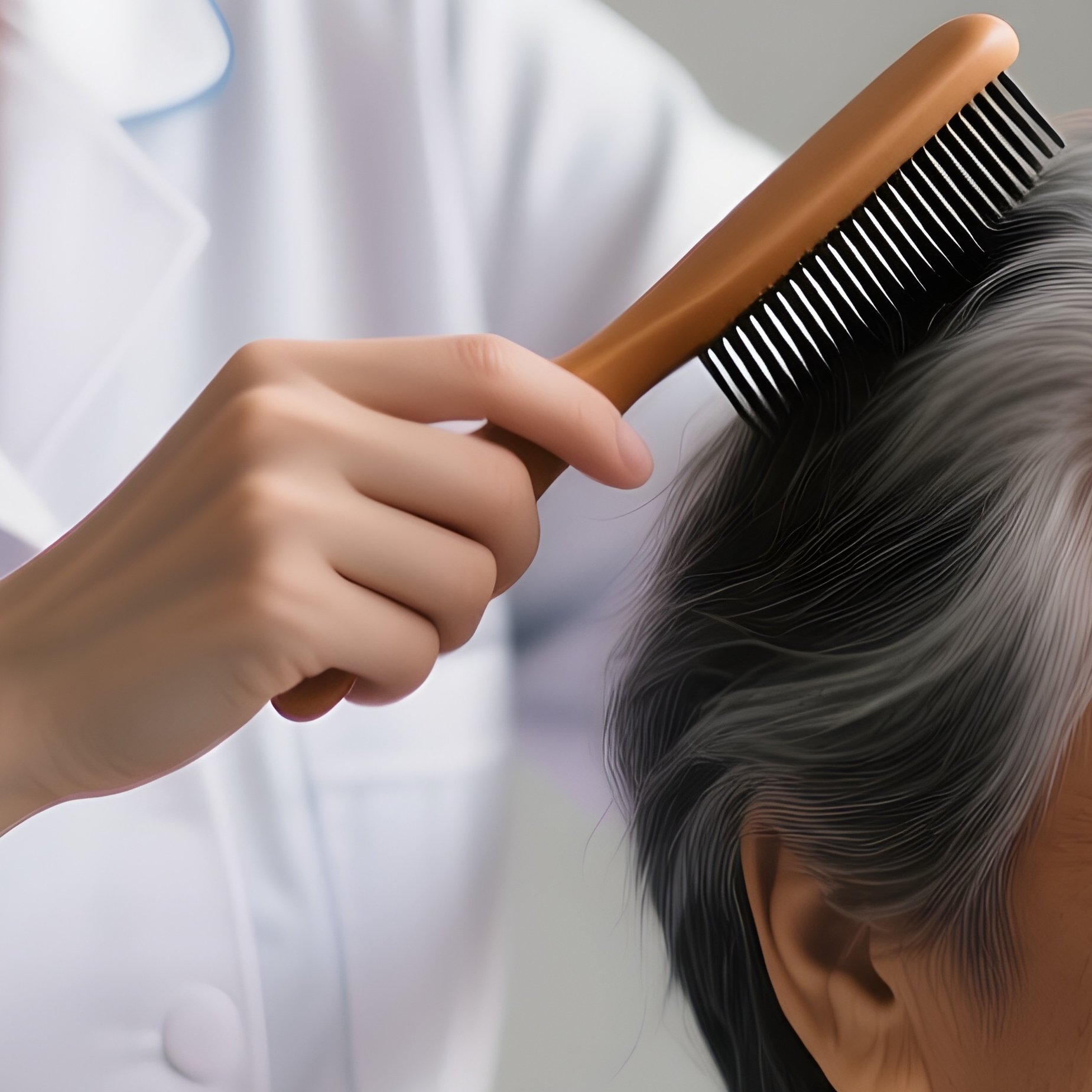 Photorealistic Caregiver Brushing A Patient’S Hair In A Supportive Gesture - Full Resolution Quality Preview