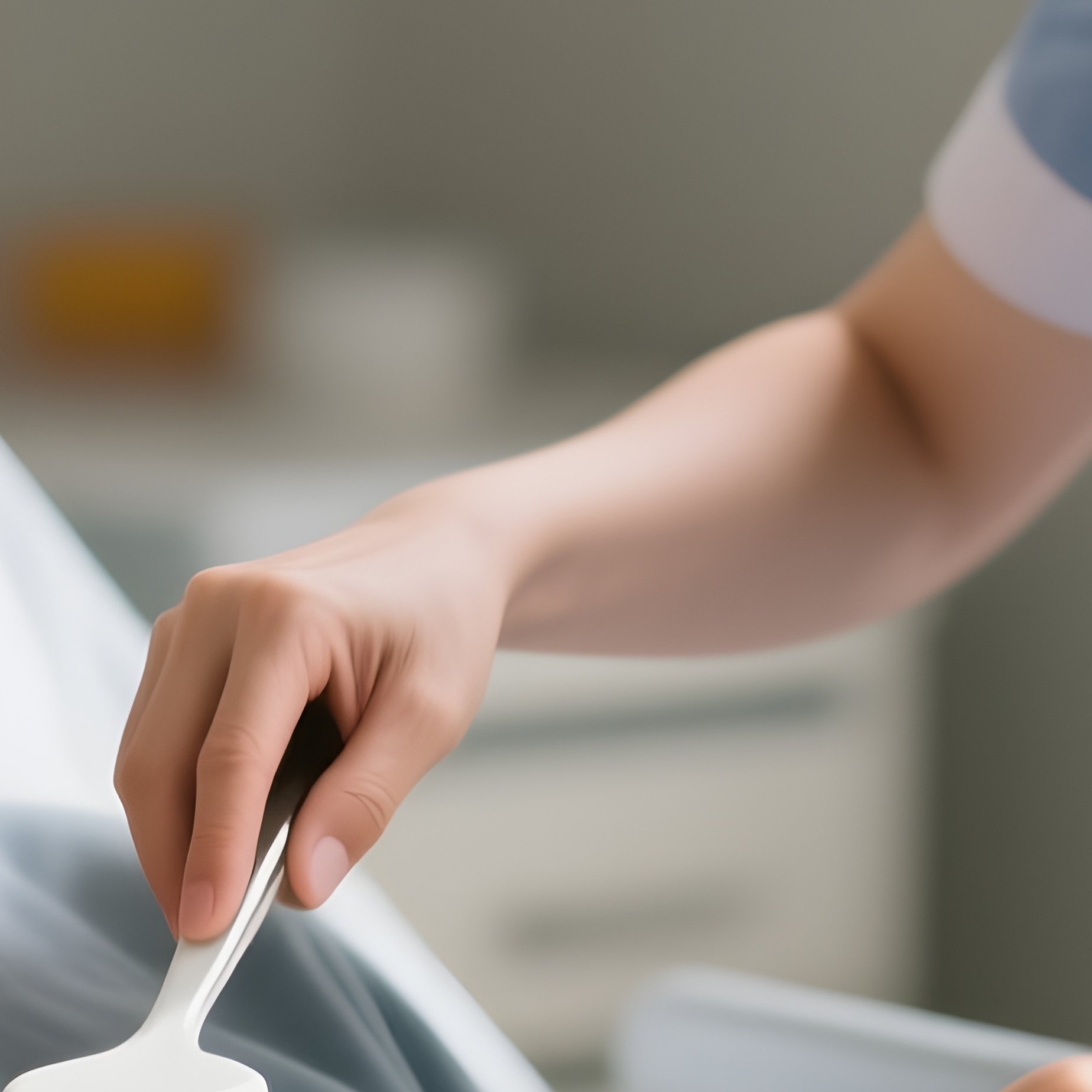 Photorealistic Caregiver Brushing Crumbs Off A Patient’S Lap After A Meal - Full Resolution Quality Preview
