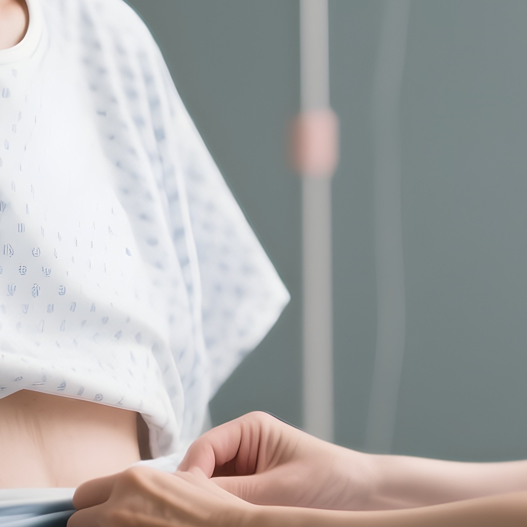 Photorealistic Caregiver Helping A Patient Change Into A Hospital Gown - Full Resolution Quality Preview