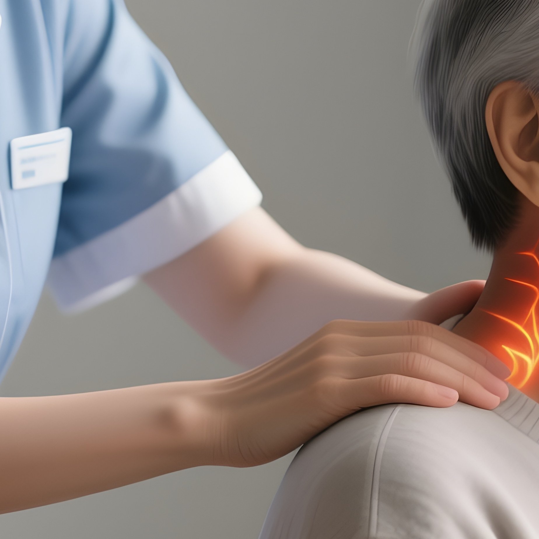 Photorealistic Caregiver Helping A Patient Maintain Good Posture While Sitting - Full Resolution Quality Preview