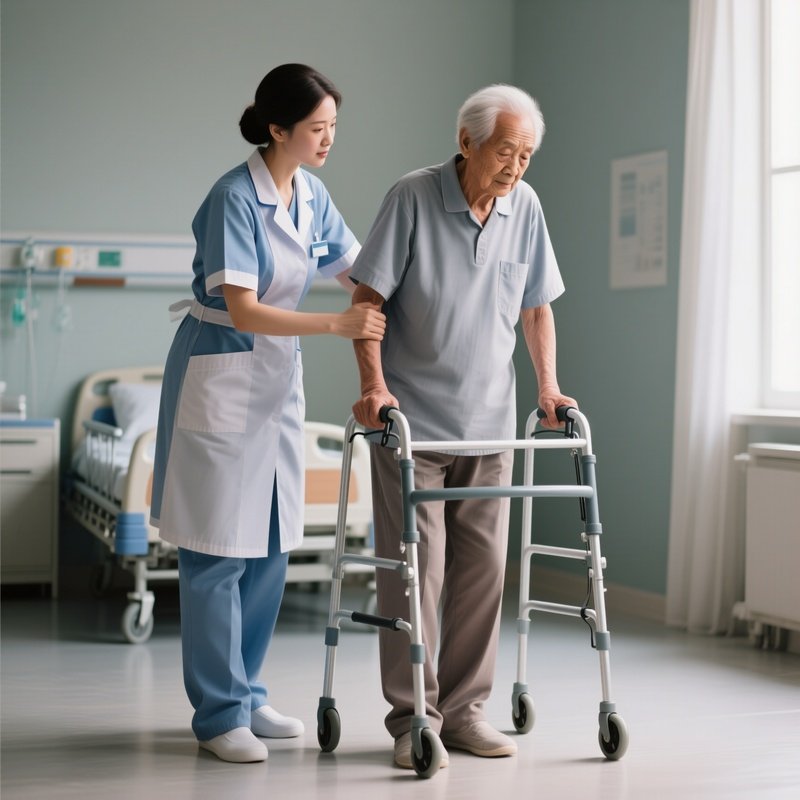 Photorealistic Caregiver Helping A Patient Stand Using A Mobility Aid