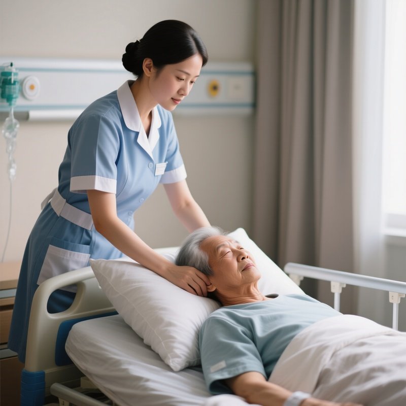 Photorealistic Caregiver Helping A Patient With Comfortable Pillows For Back Support