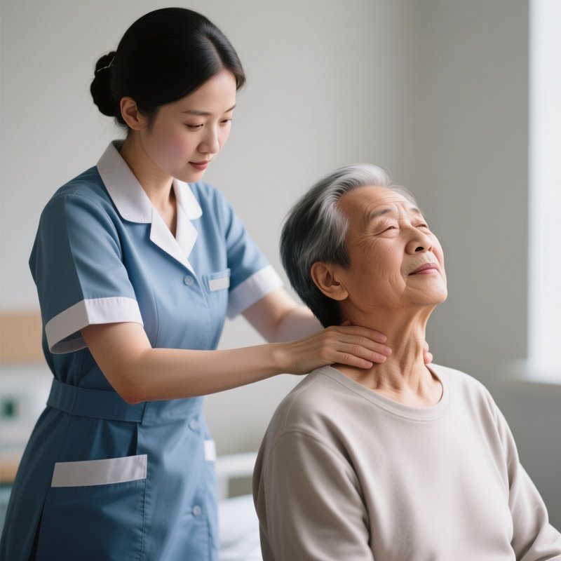 Photorealistic Caregiver Helping A Patient With Gentle Neck Stretches