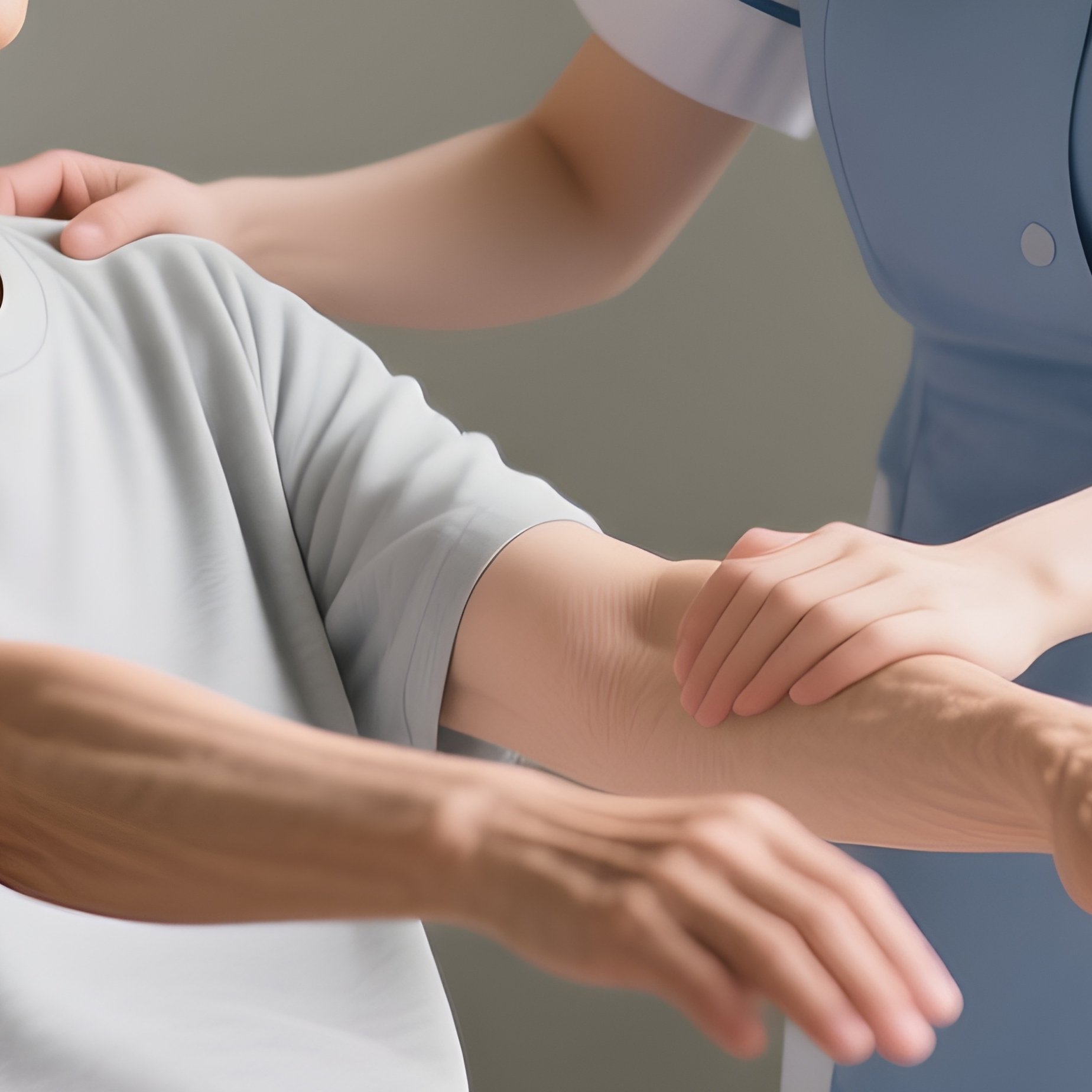 Photorealistic Caregiver Helping A Patient With Slow Seated Stretches - Full Resolution Quality Preview