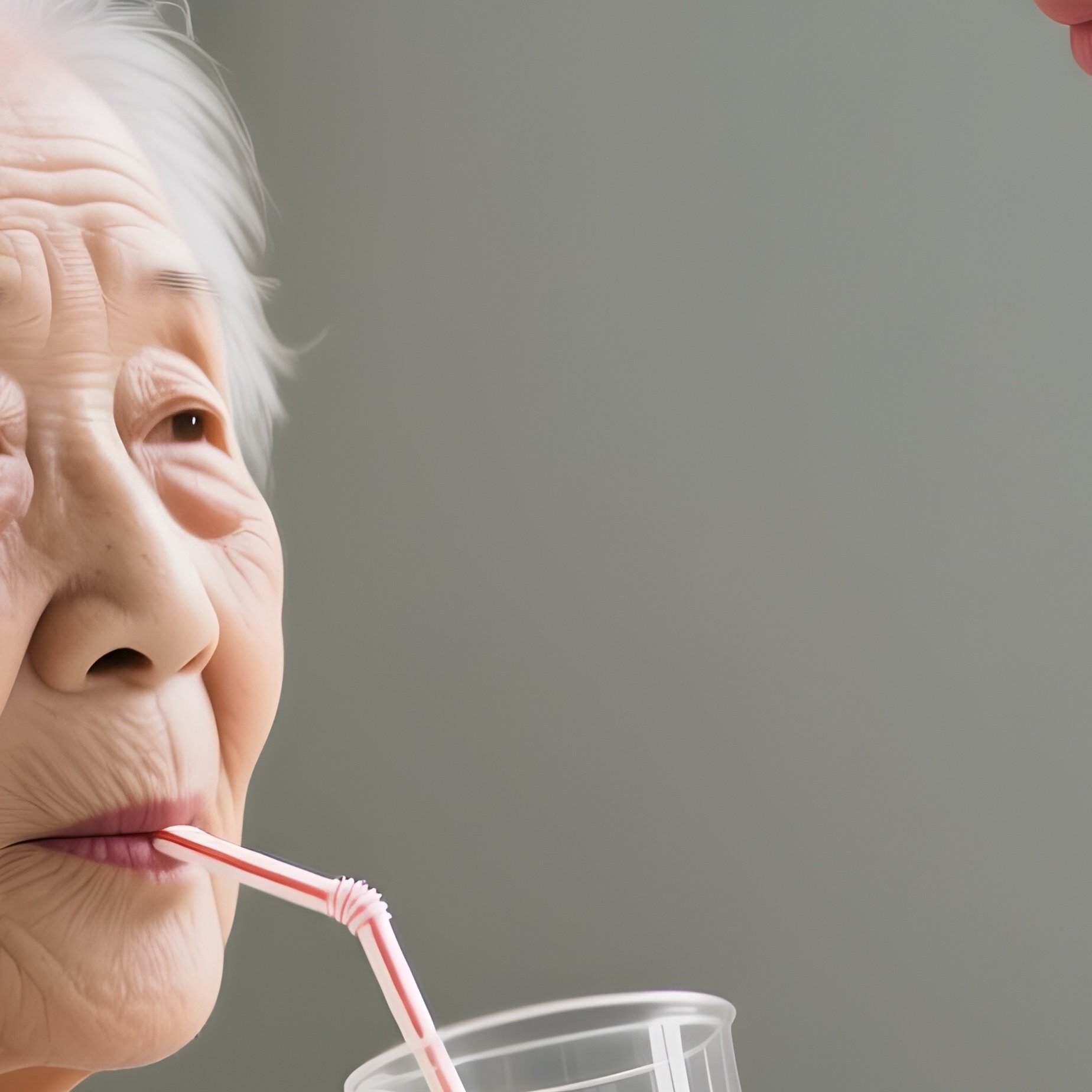 Photorealistic Caregiver Helping An Elderly Patient Drink From A Straw - Full Resolution Quality Preview