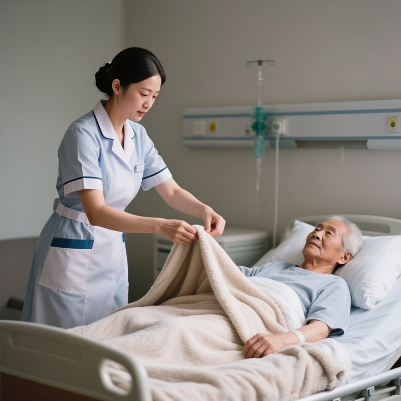 Photorealistic Caregiver Helping Straighten A Patient’S Blanket