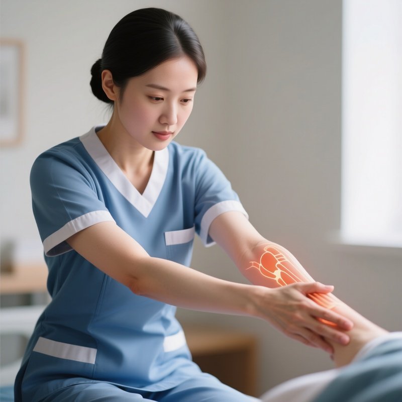 Photorealistic Caregiver Offering Mild Stretching Support For Stiff Joints