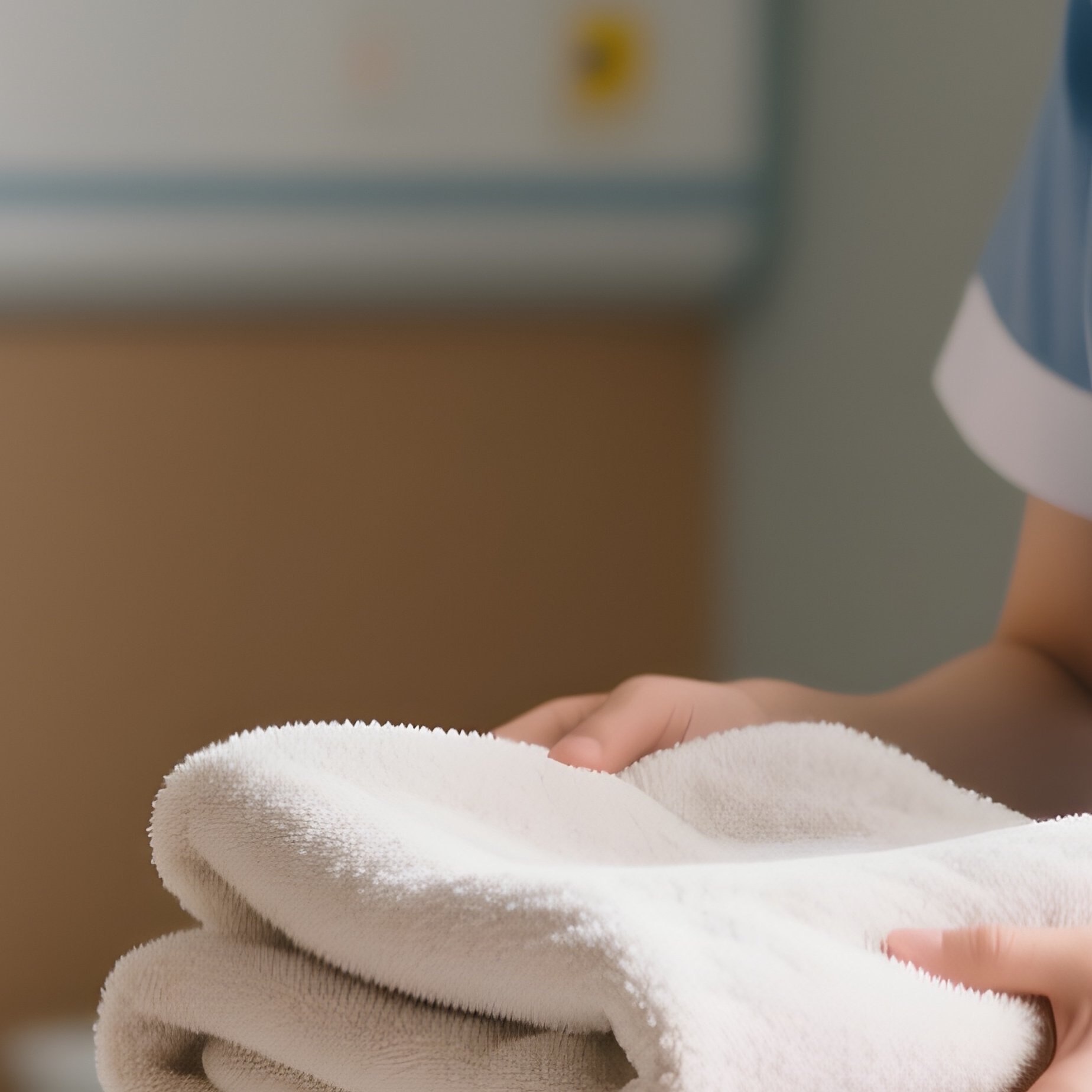 Photorealistic Caregiver Retrieving Warm Towels For A Patient - Full Resolution Quality Preview