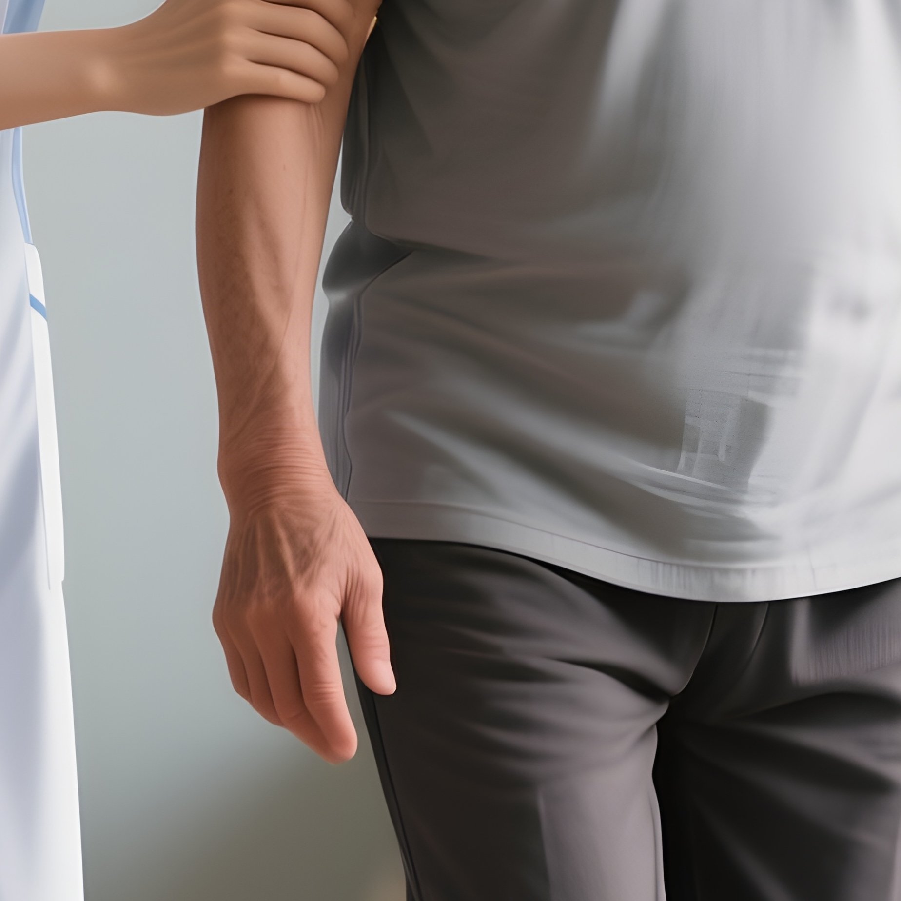 Photorealistic Caregiver Supporting A Patient During Standing Balance Exercises - Full Resolution Quality Preview