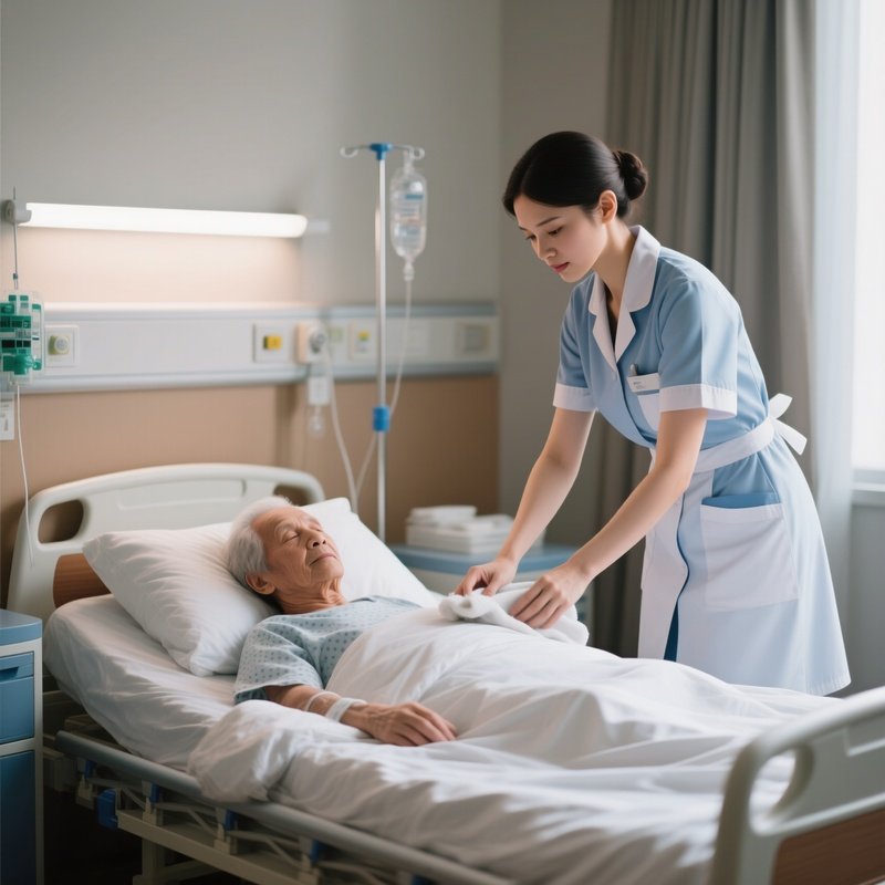 Photorealistic Caregiver Tidying A Patient’S Bedside Area