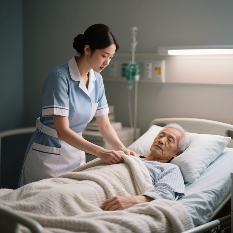 Photorealistic Caregiver Tucking In Blankets Around A Resting Patient
