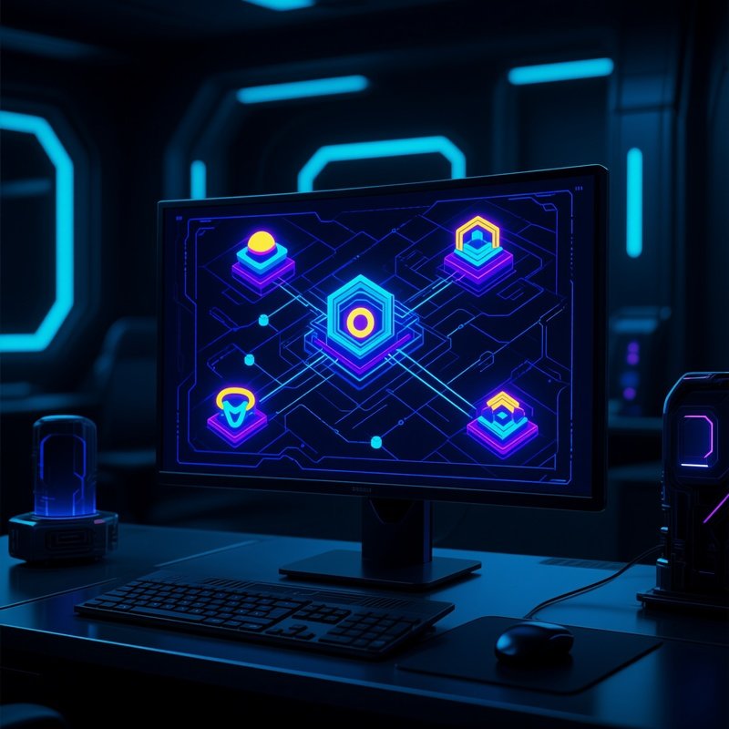 Photorealistic Computer Network Diagram On Monitor Science Fiction