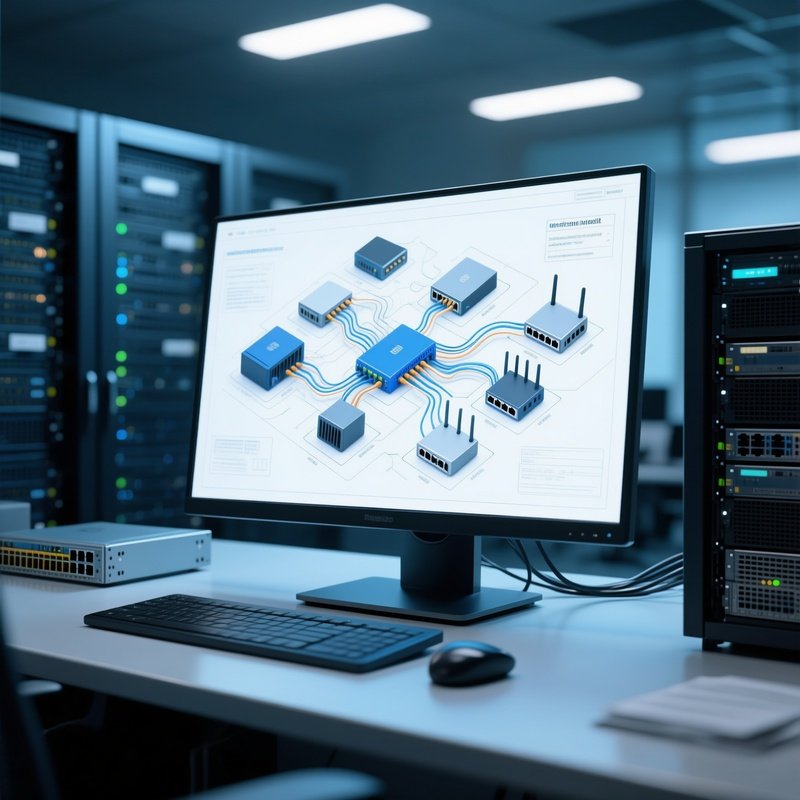 Photorealistic Computer Network Diagram On Monitor