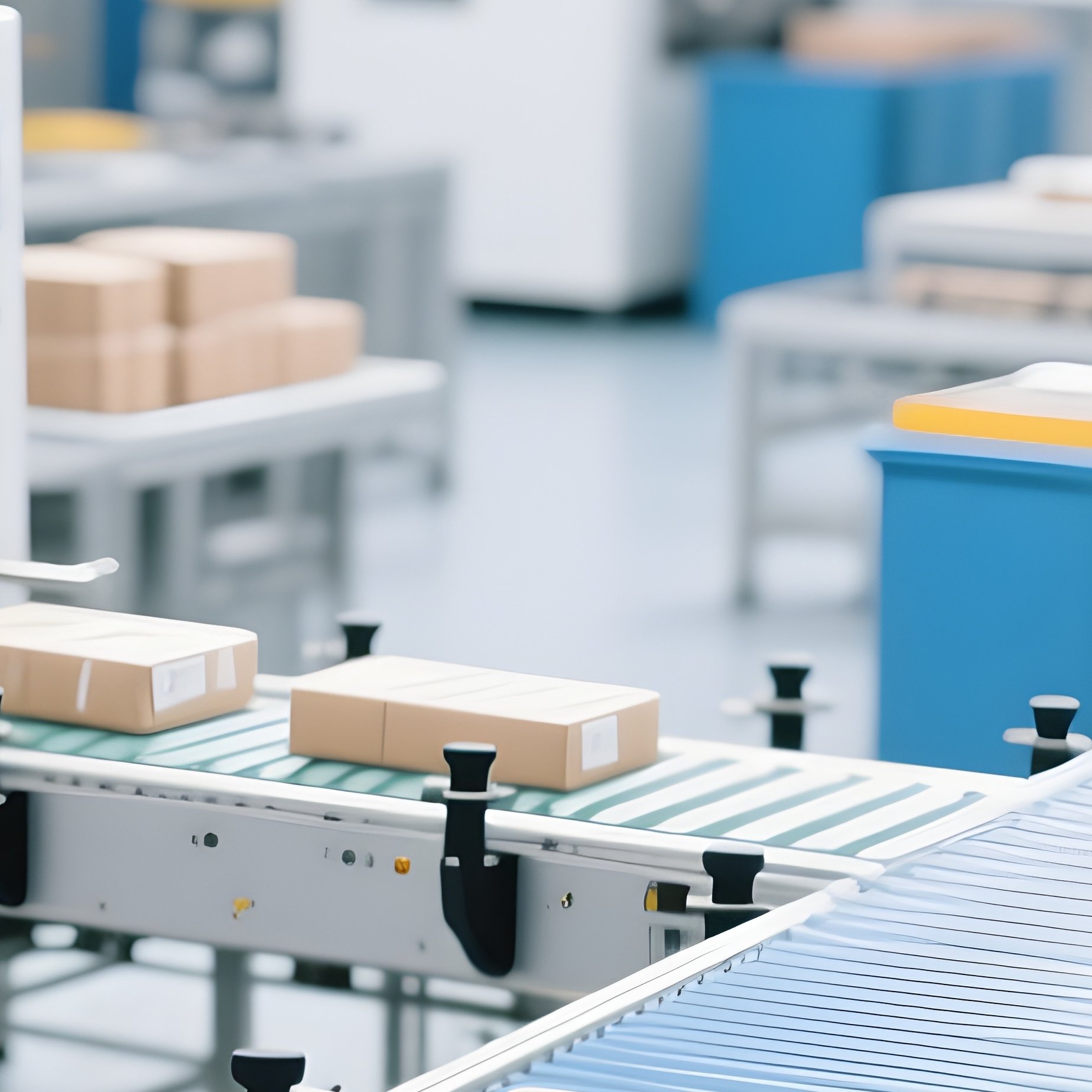 Photorealistic Conveyor Belt Packaging Line - Full Resolution Quality Preview