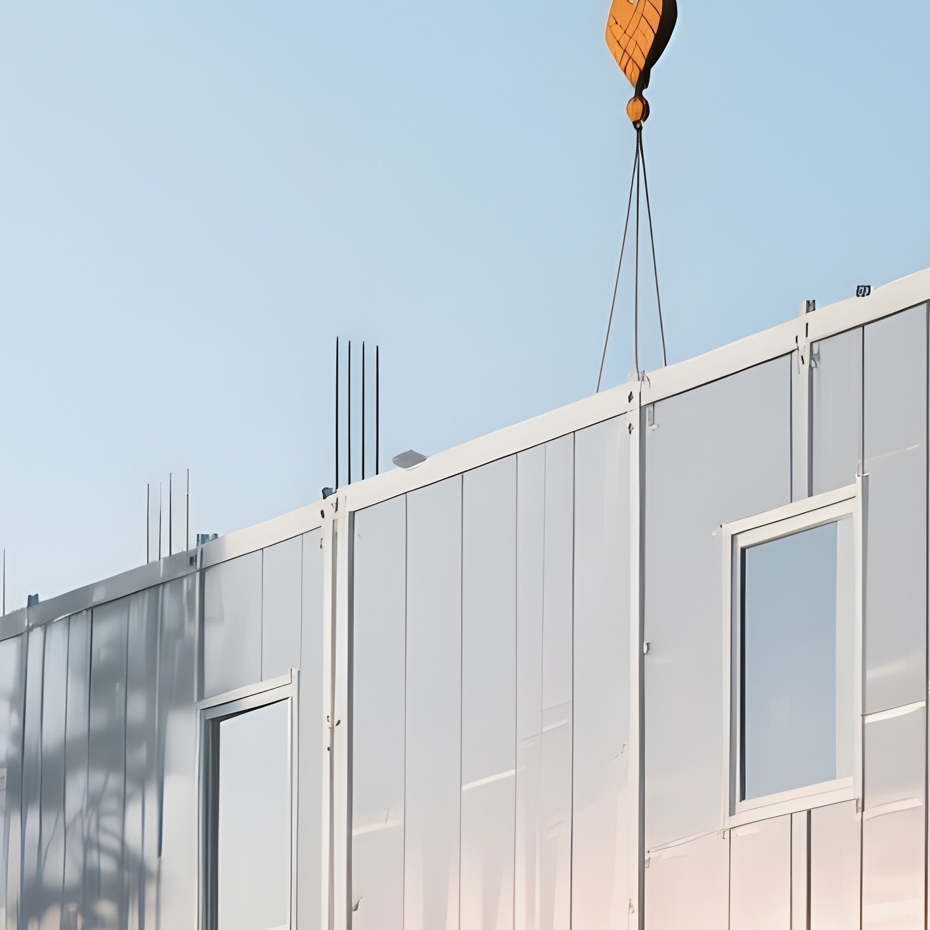 Photorealistic Crane Lifting Prefab Wall Panels - Full Resolution Quality Preview