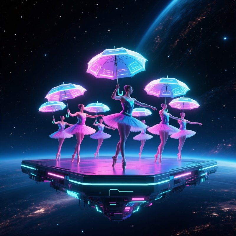 Photorealistic Dancers Spinning Umbrellas Final Science Fiction