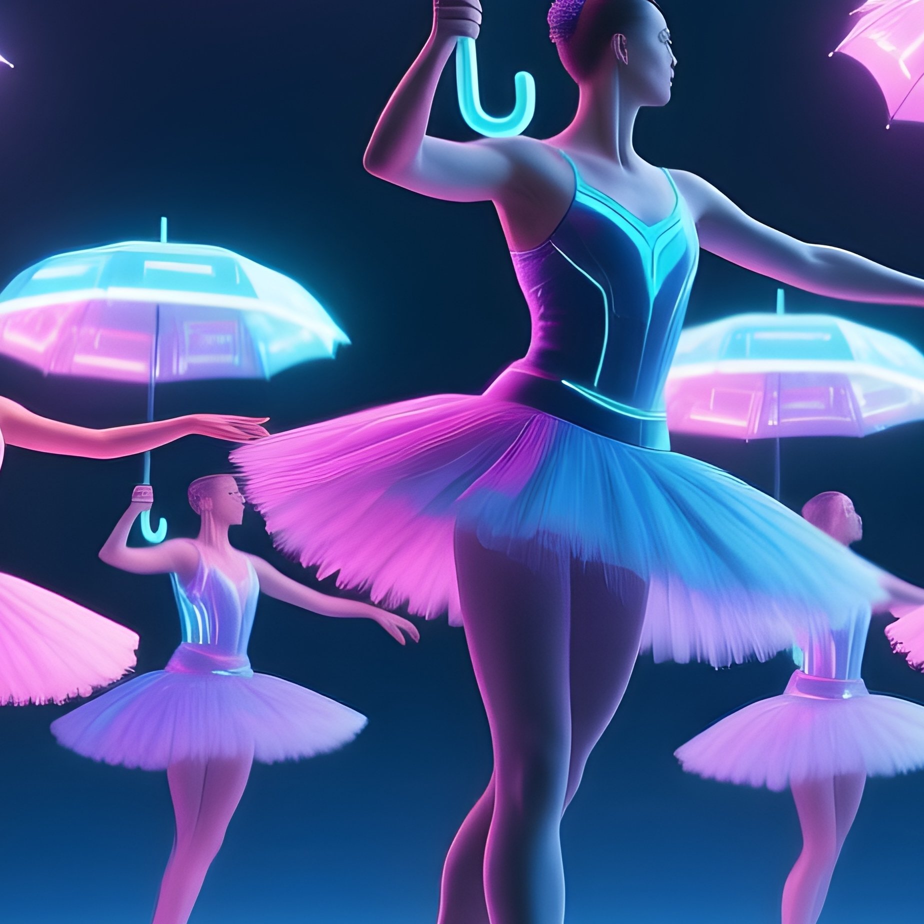 Photorealistic Dancers Spinning Umbrellas Final Science Fiction - Full Resolution Quality Preview