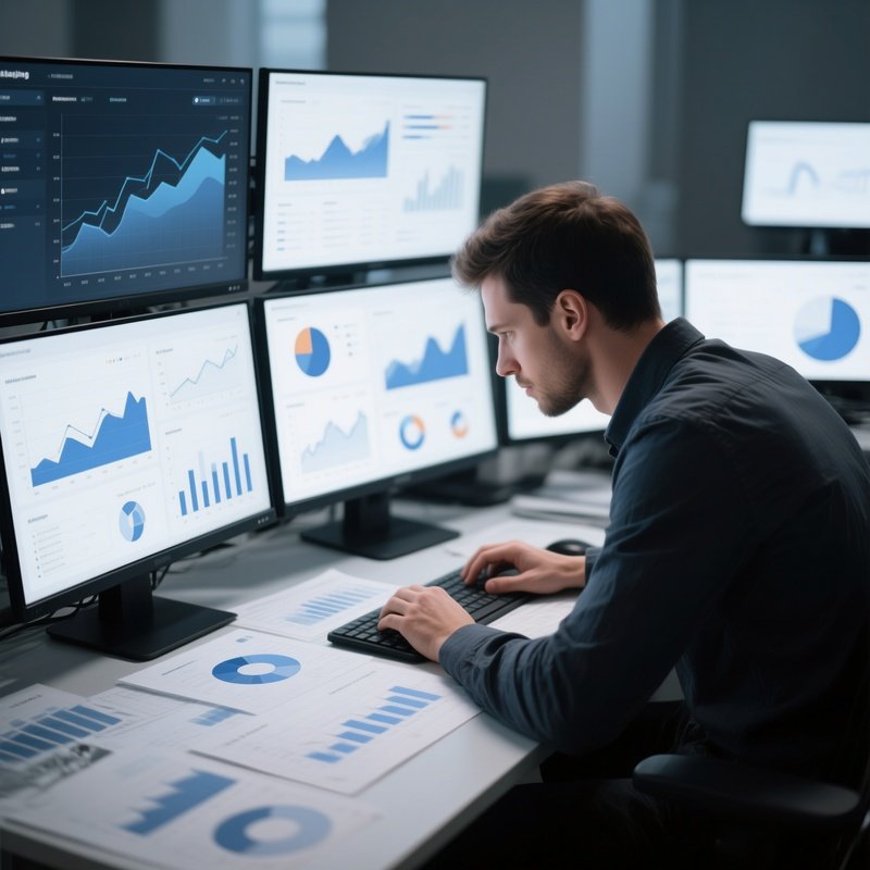 Photorealistic Data Analyst Studying Graphs