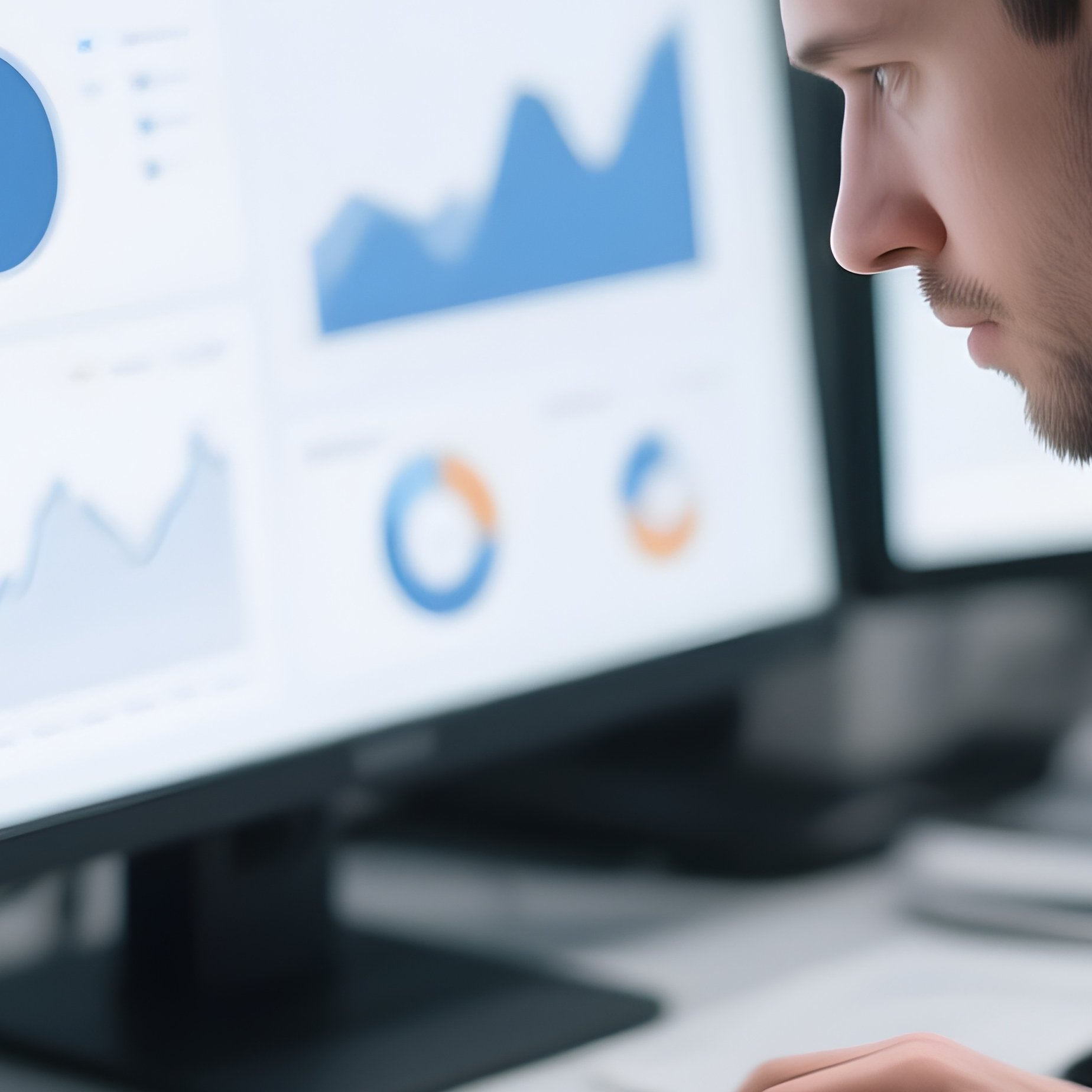 Photorealistic Data Analyst Studying Graphs - Full Resolution Quality Preview