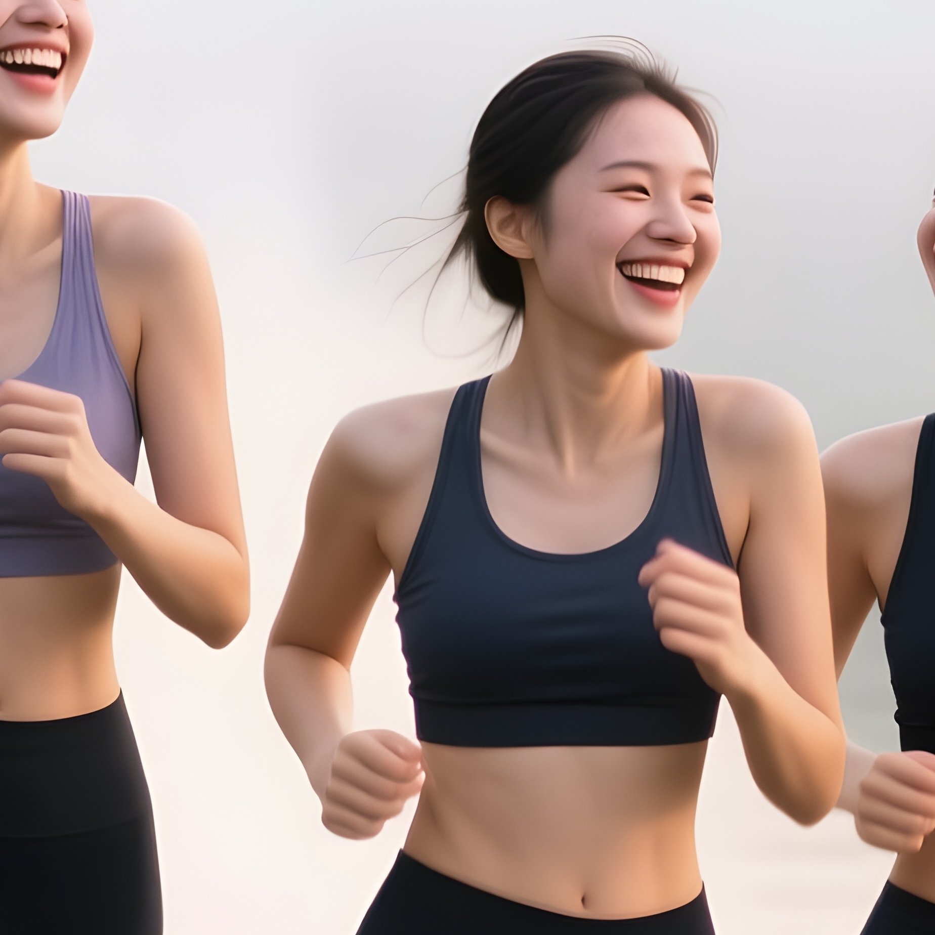 Photorealistic Group Sporty Women Morning Run River - Full Resolution Quality Preview