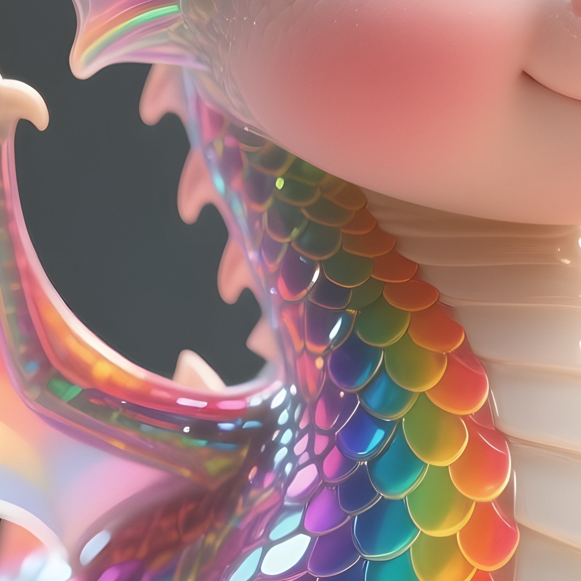 Photorealistic Image: A Baby Dragon With Translucent Rainbow Scales. - Full Resolution Quality Preview