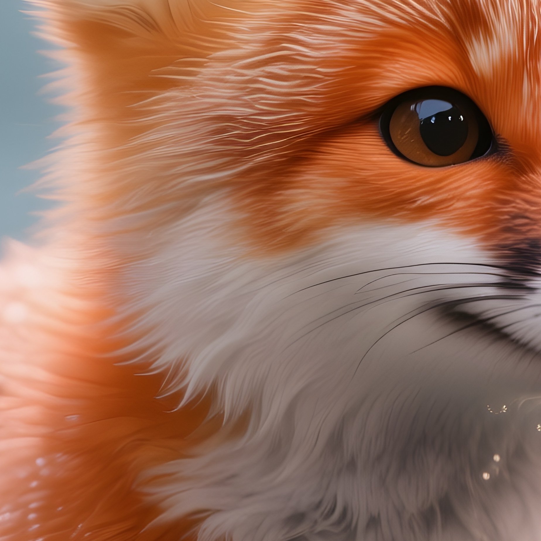 Photorealistic Image: A Baby Mer Fox Swimming Through Shimmering Bubbles. - Full Resolution Quality Preview