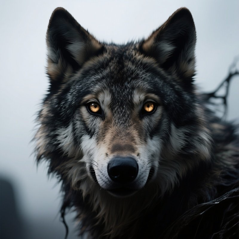 Photorealistic Image: A Banshee Wolf With Hollow, Glowing Eyes.